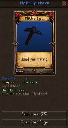 A single card's detail view, showing its artwork, gem tier and how many copies are held.