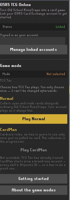 The plugin's mode chooser, offering Normal and CardMan with a description of each.